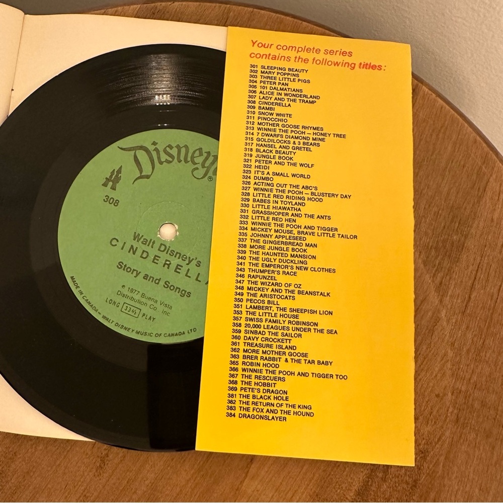 SOLD- Vintage 1977 Disney CINDERELLA Read Along Book Record 33 1/3 RPM See Hear - Picture 4 of 14